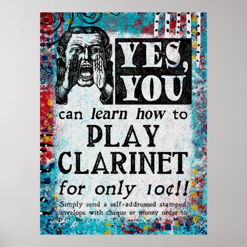 Play Clarinet Poster _ Funny Vintage Ad