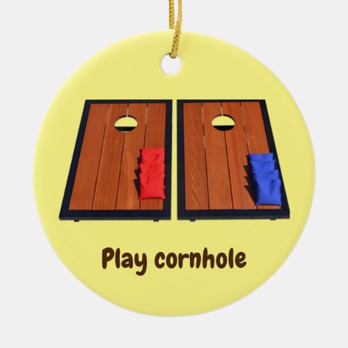 Play Cornhole Yellow Ceramic Ornament