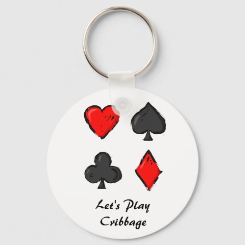 Play Cribbage Red White and Black Keychain