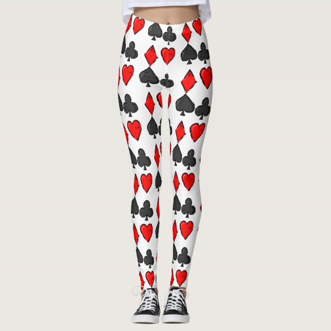 Play Cribbage Red White and Black Pattern Leggings