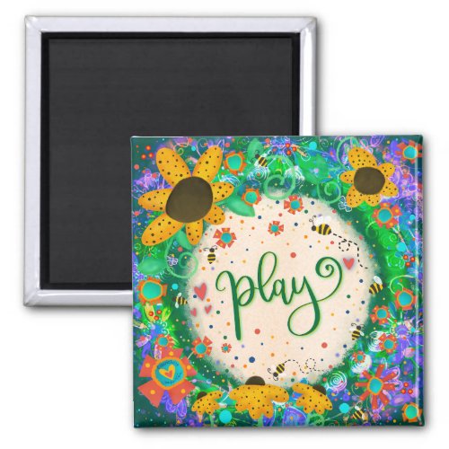 Play Cute Bumblebee Colorful Floral Inspirivity Magnet