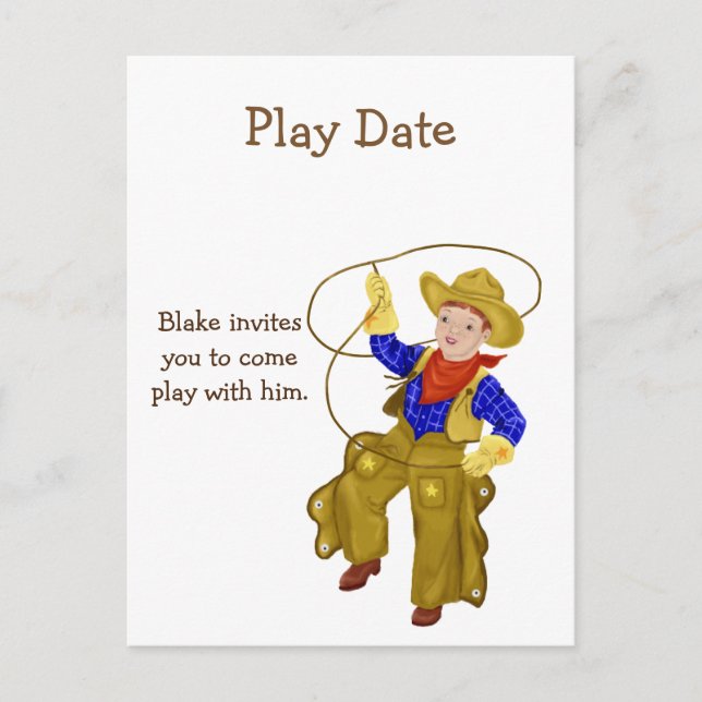 Play Date Invitation for Boy, Little Cowboy (Front)