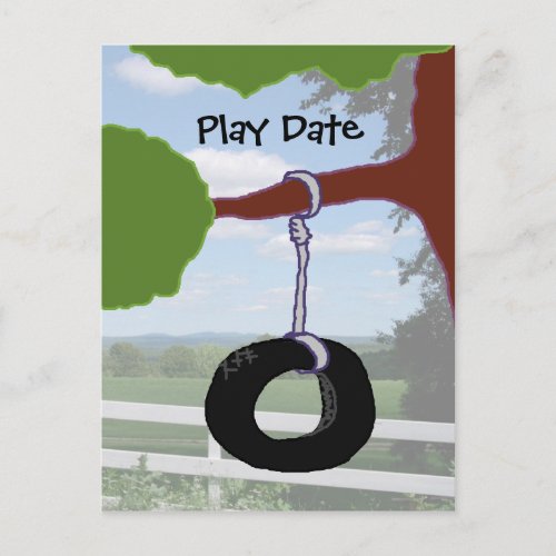 Play Date Tire Swing Invitation Postcard