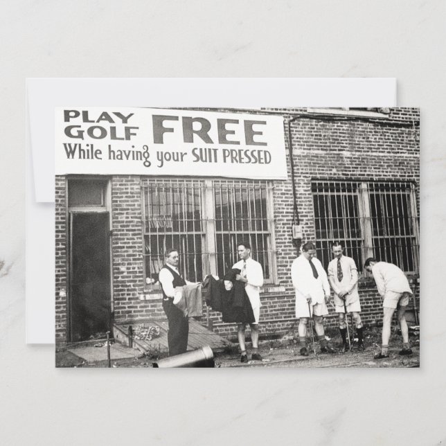Play Golf Free (While Having Your Suit Pressed) Invitation (Front)