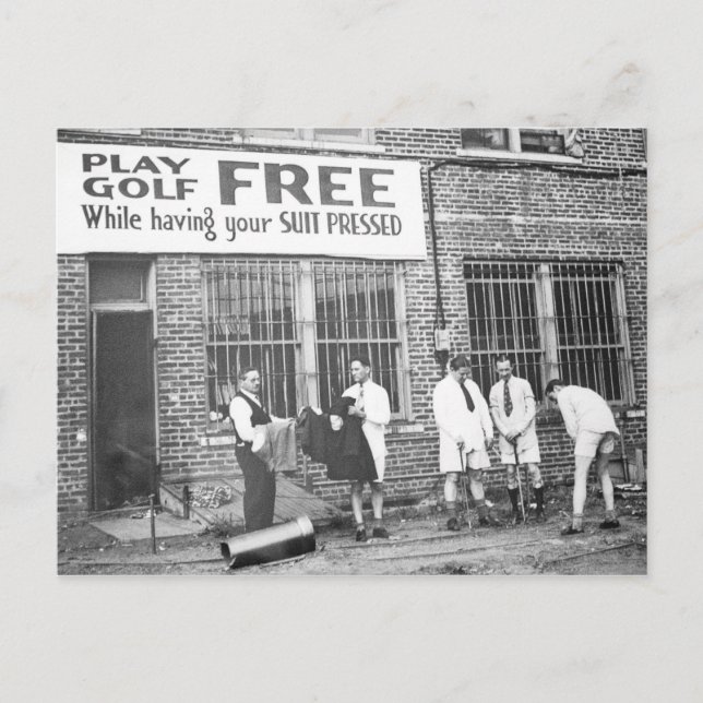 Play Golf Free (While Having Your Suit Pressed) Postcard (Front)