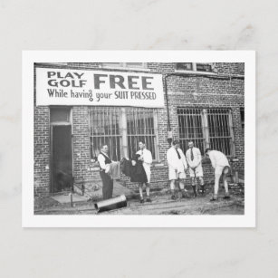 Play Golf Free (While Having Your Suit Pressed) Postcard