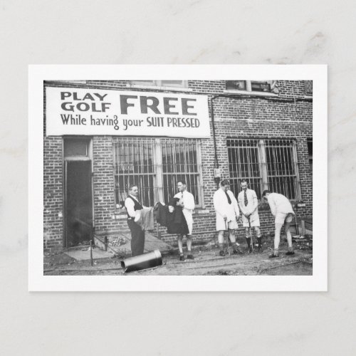 Play Golf Free While Having Your Suit Pressed Postcard