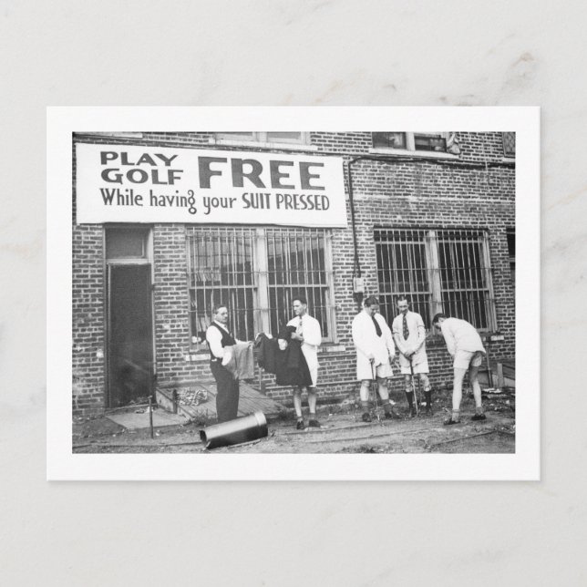 Play Golf Free (While Having Your Suit Pressed) Postcard (Front)