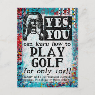 Play Golf - Funny Vintage Ad Postcard