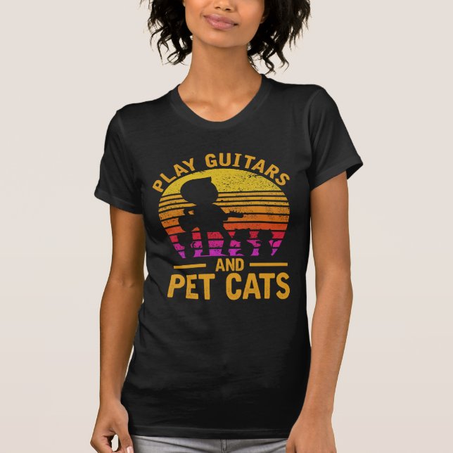 Play Guitars Pet Cats Musician Cute Kitten Lover T-Shirt (Front)