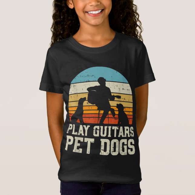 Play Guitars Pet Dog Retro Music Guitarist Animal  T-Shirt (Front)