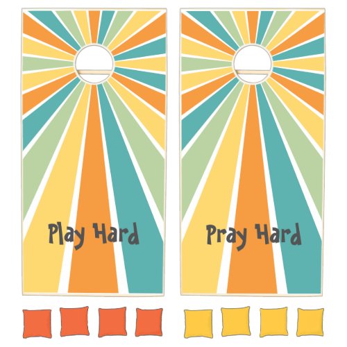 Play hard Pray hard retro sunset yard game Cornhole Set