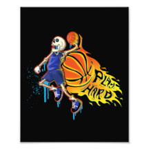 Play Hard Retro Slam Dunk Skull Basketball