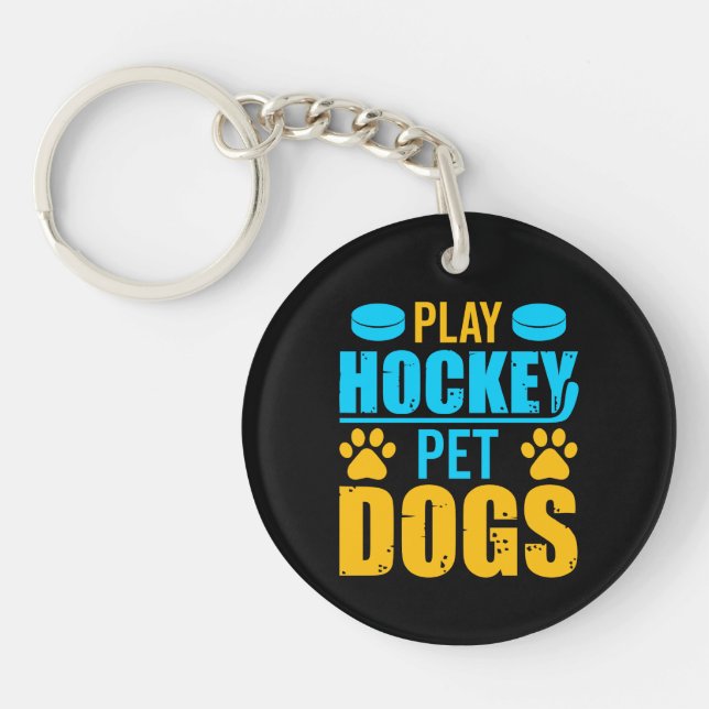 Play Hockey Pet Dogs Keychain (Front)
