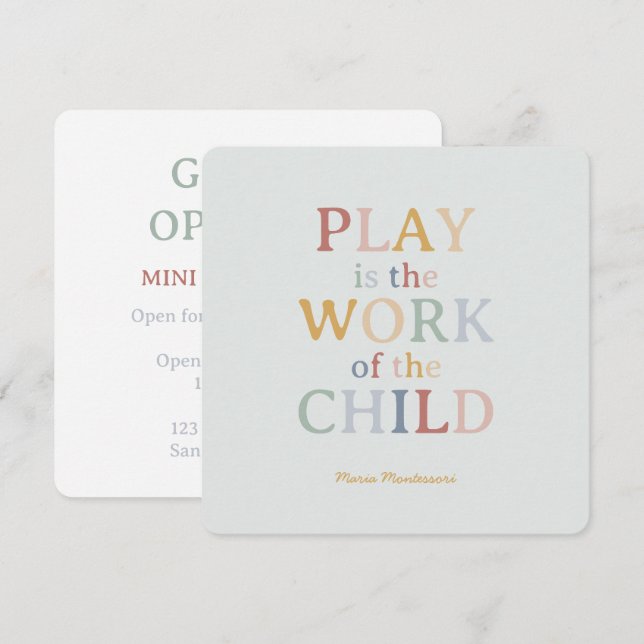 Play is the Work of the Child Maria Montessori Invitation (Front/Back)