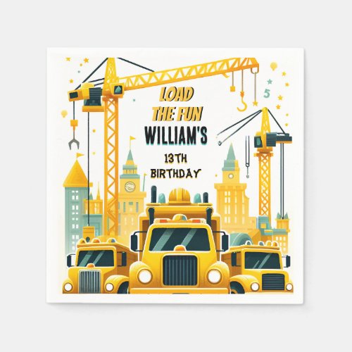 play kids Simple construction trucks 5th birthday Napkins