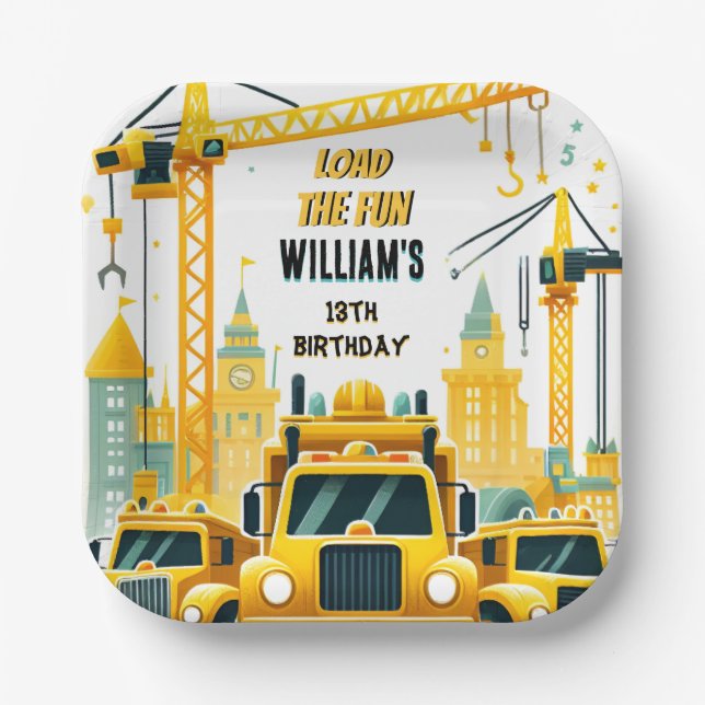 play kids Simple construction trucks 5th birthday Paper Plates (Front)
