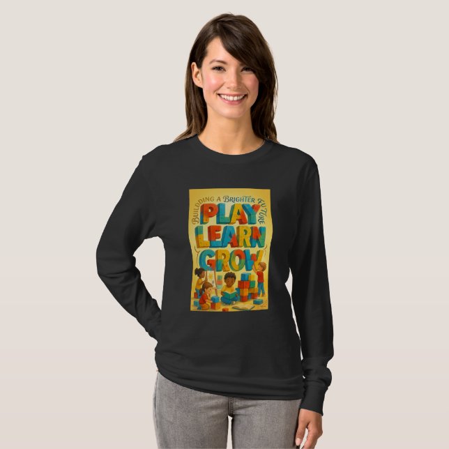 Play Learn Grow Typography Long Sleeve Shirt (Front Full)