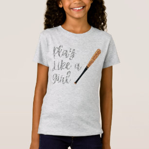 Play Like a Girl Baseball Bat Glitter T-Shirt
