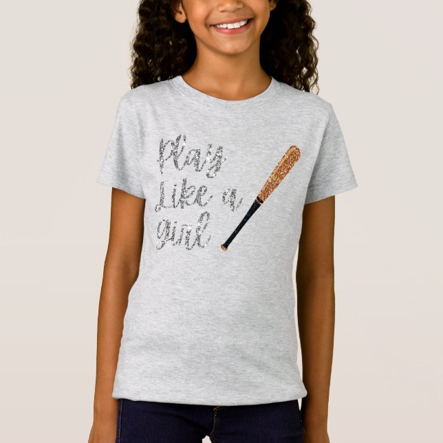 Play Like a Girl Baseball Bat Glitter T-Shirt (Front)