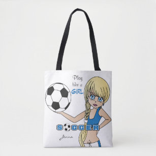 Play Like a Girl Blue Soccer Tote Bag