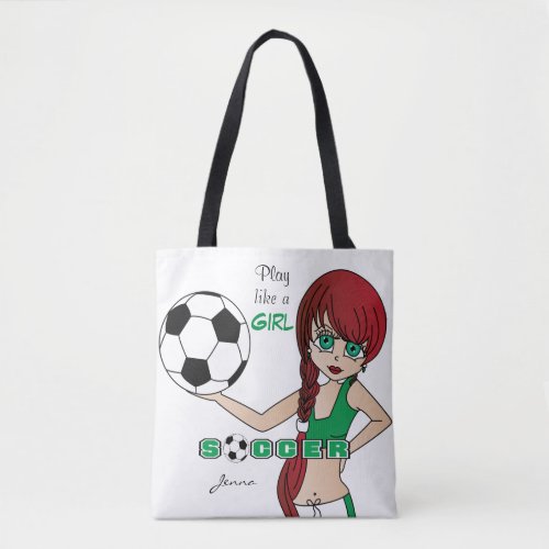 Play Like a Girl Green Soccer Tote Bag