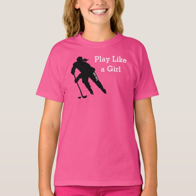 Play Like a Girl Hockey Pink T-Shirt (Front)