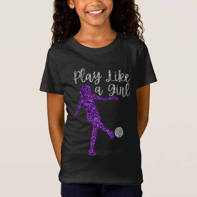 Play Like a Girl Soccer Player Glitter T-Shirt (Front)