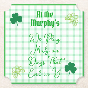 Play Mahjong Days End Y Watercolor Shamrocks Paper Coaster