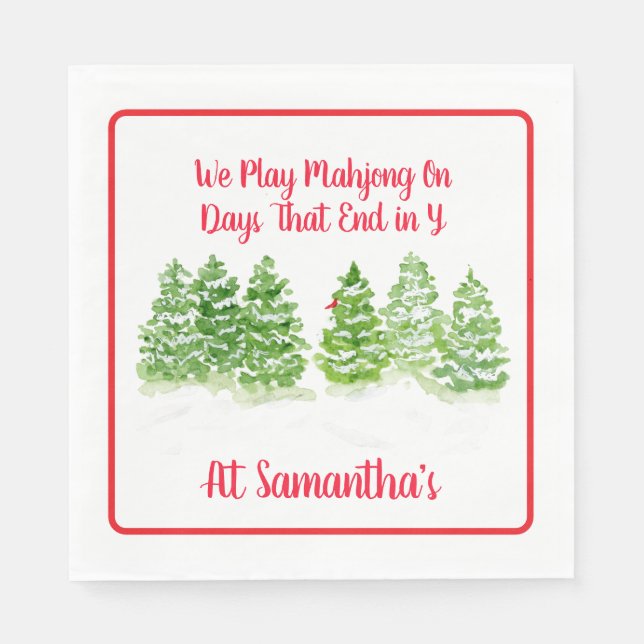 Play MAHJONG Watercolor Winter Trees PERSONALIZE  Napkins (Front)
