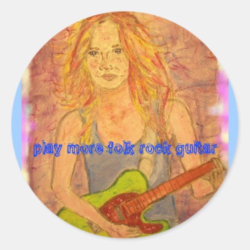 play more folk rock guitar classic round sticker