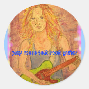 play more folk rock guitar classic round sticker
