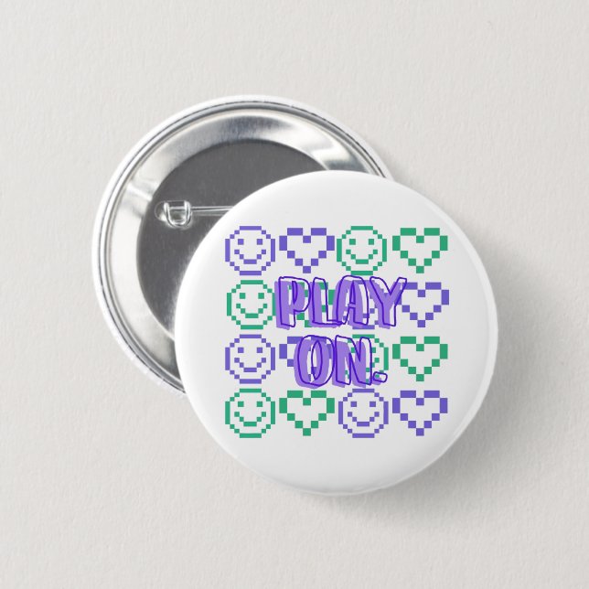 Play On & Gaming Style Pixelated Elements Button (Front & Back)