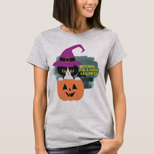 Play on Word Witch Halloween Black Cat Spooky T_Shirt