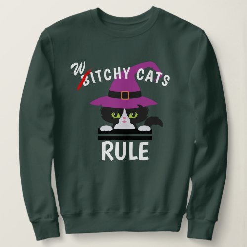 Play on Words Witchy Cats Rule Funny Halloween Sweatshirt