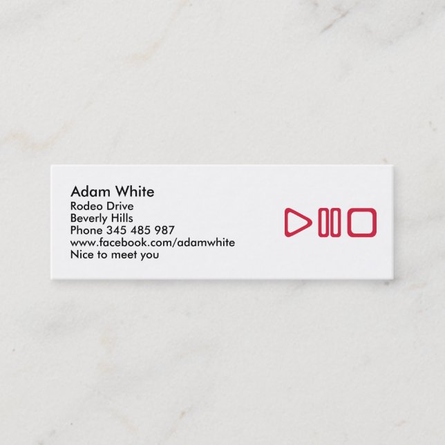 Play pause stop mini business card (Front)