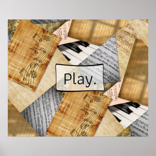 Play Piano Keys Antique Sheet Music Poster