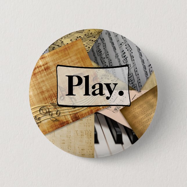 Play. Piano Keys Musical Notes  antique sheet Button (Front)