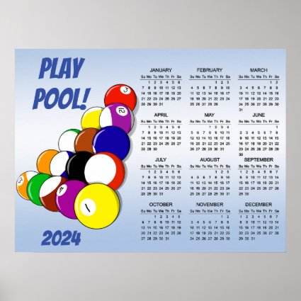 Play Pool 2024 Calendar Poster