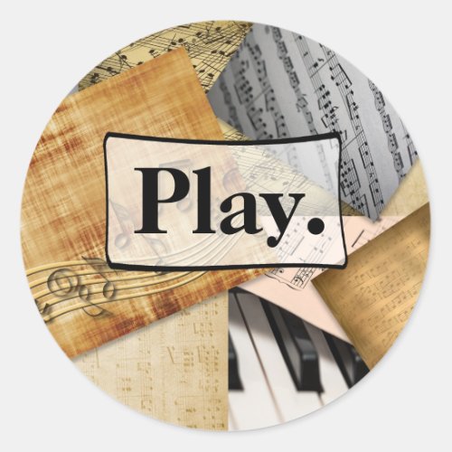 Play Sheet Music Musical Notes Vintage Piano Classic Round Sticker