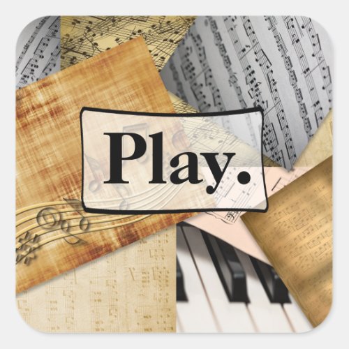 Play Sheet Music Musical Notes Vintage Piano Square Sticker