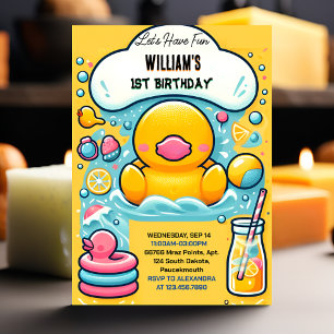 Play Splash Bubbles Summer Duck Foam 1st Birthday Invitation