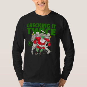 Play Strong Santa Checking It Twice Hockey T-Shirt