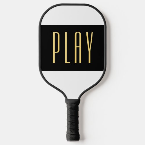 PLAY Text Fun Sporty White Black Wide Stripes Pickleball Paddle