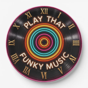 Play That Funky Music Neon Vinyl Record Decor Paper Plates