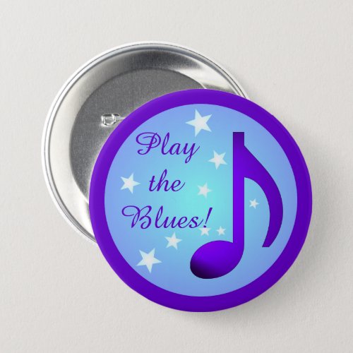 Play the Blues Purple Blue Note Circle Stars Button