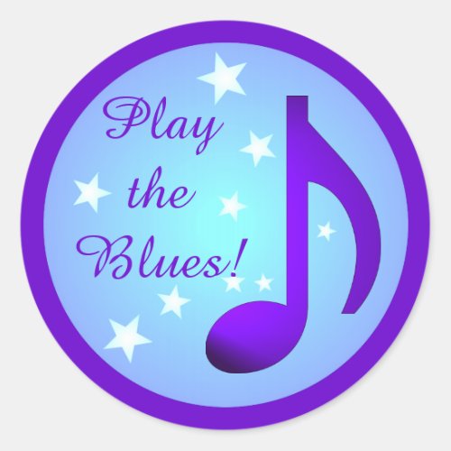 Play the Blues Purple Blue Note Circle Stars Classic Round Sticker