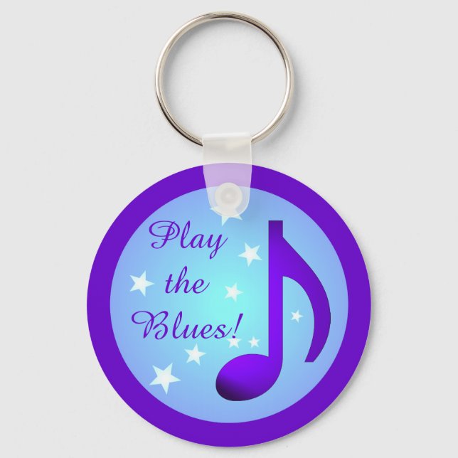Play the Blues Purple Blue Note Circle Stars Keychain (Front)