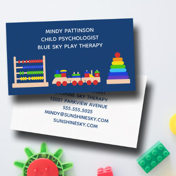 Play Therapy Child Psychologist Toys Train Blue Business Card by epicdesigns at Zazzle