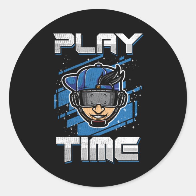 Play Time VR Virtual Reality Gamer Gaming Gift Classic Round Sticker (Front)